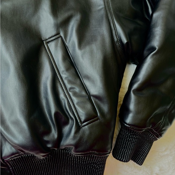 Good American Black Faux Vegan Leather Bomber Jacket L/XL - Picture 8 of 14